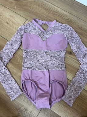 Body Wrappers Lavender Lace Long Sleeve Dance Leotard - size 8-10